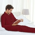 thumbnail image 2 of Mens Pajamas Set - Maroon Comfy Long Sleeve Button Up Pajama Sets for Men 2 Piece, Soft Sleepwear Nightwear Pjs Lounge Sets for Men with Pockets, 2 of 5