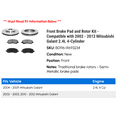 thumbnail image 2 of Front Brake Pad and Rotor Kit - Compatible with 2002 - 2012 Mitsubishi Galant 2.4L 4-Cylinder 2003 2004 2005 2006 2007 2008 2009 2010 2011, 2 of 2
