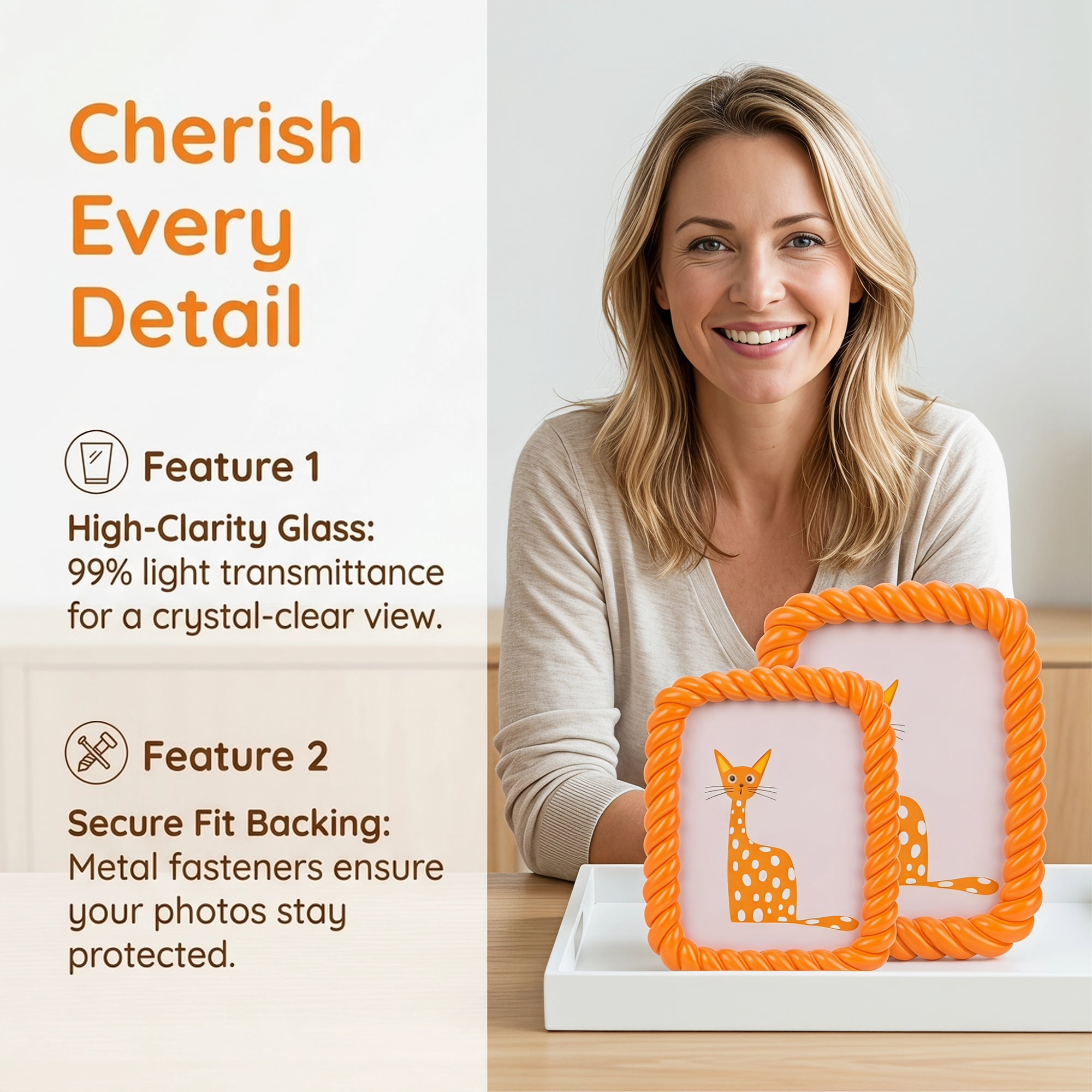 Unique Bargains Twisted Rope Picture Frame for Coastal Display Orange 4"x6" and 5"x7"