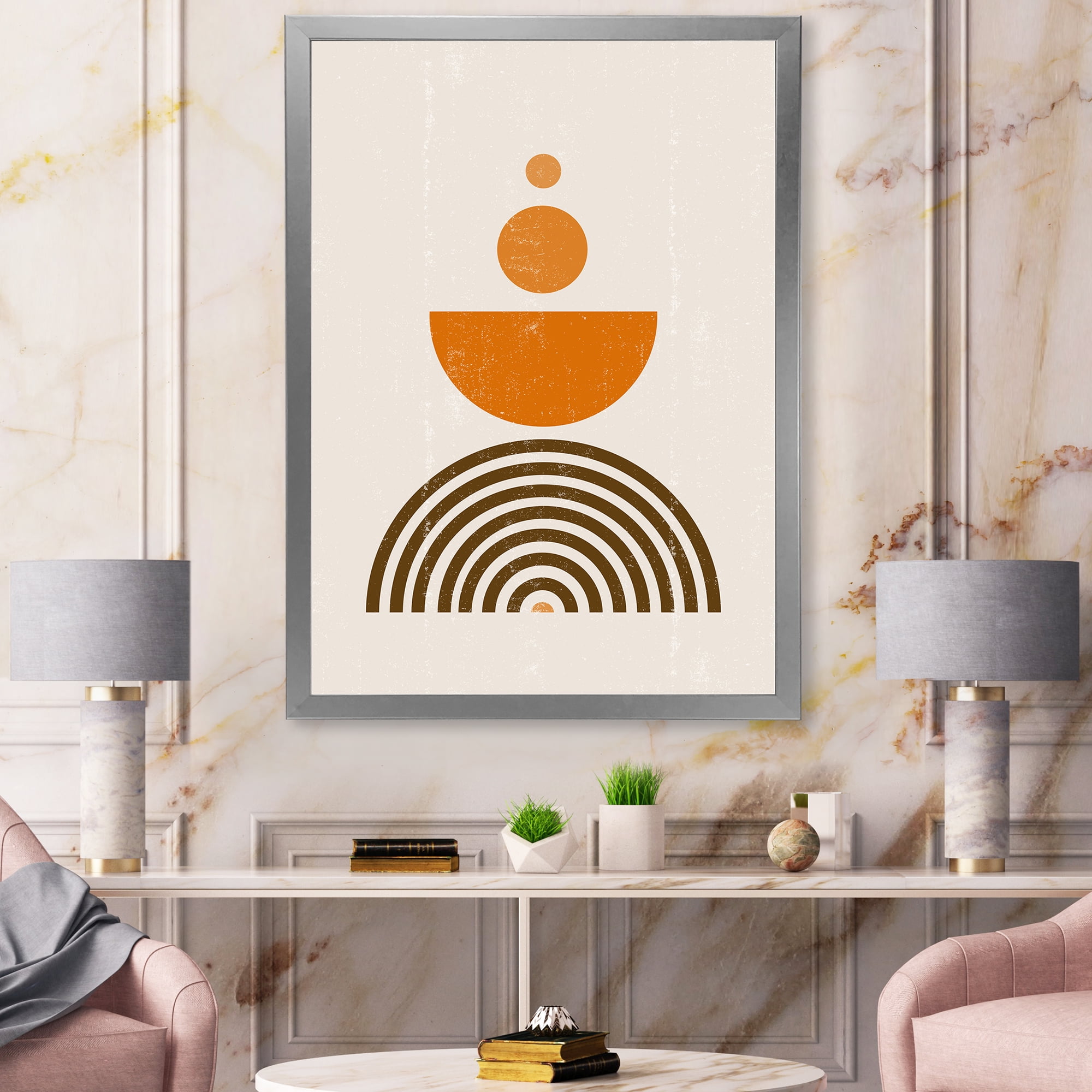 Designart 'Abstract Rainbow Moon and Sun In Earth Tones V' Modern Framed Art Print