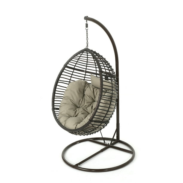 GDF Studio Leasa Outdoor Wicker Hanging Basket Chair with Cushion