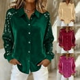 thumbnail image 2 of Fengactive Womens Velvet Splicing Sequin Shirt Lapel Button Down Glitter Shirts Long Sleeves Blouse Shimmer Top, 2 of 7