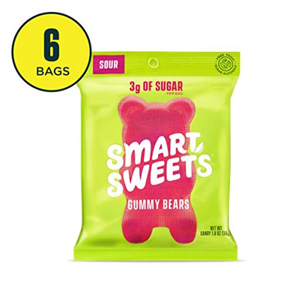 SmartSweets Sour Gummy Bears Candy, Seriously Sour 1.8 oz bags (box of