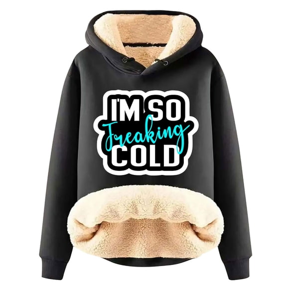 Lindreshi Womens Pajamas Tops Winter Women's Winter Warm Plush Solid Pocket Long Sleeve Tops Hooded Sweatshirt