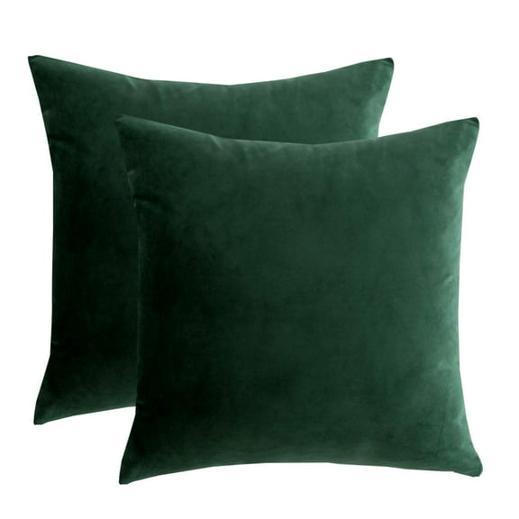 Velvet Decorative Pillow Covers Set of 2, Square Dark Green Cushion Cases for Sofa Bed Chair Car, Soft 18x18 Inch Home Decor, Green
