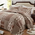 thumbnail image 2 of 3-Piece Full/Queen Size Quilt Set - Brown Paisley Bedspread Coverlet with 2 Pillow Shams, Microfiber, 2 of 8
