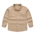 thumbnail image 3 of FYDUU Teens Boys Shirts Solid Color Long Sleeve Dress Shirts Kids Lapel Button Down Tops Formal School Uniform Shirt Back To School Wear 10-11 Years, 3 of 7