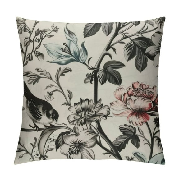 PRATYUS  Beige and Black Floral Pillow Covers Vintage Brown Throw Pillow Covers Farmhouse Flower Outdoor Pillowscase Square Cushion Covers for Sofa Couch Bedroom Home Decor White