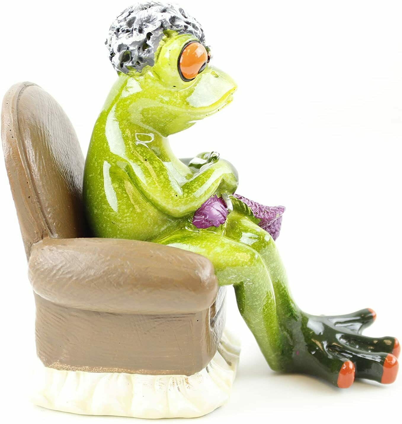 Novelty Design Grandma Frog Knitting Sweater on Chair /Shelf Display Home Decor. 