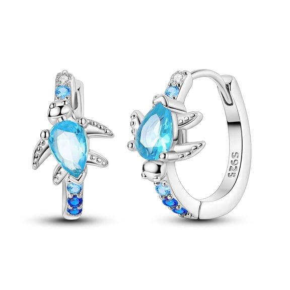 NARMO Original 925 Sterling Silver Summer Turtle Roaming Hoop Earrings Blue 5A Zircon for Women Jewelry Making