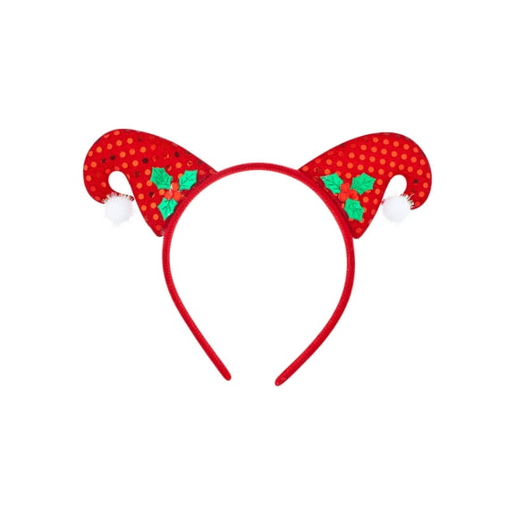 Lux Accessories Red Mini Hat Sequin White Cotton Balls Green Leaves Headband