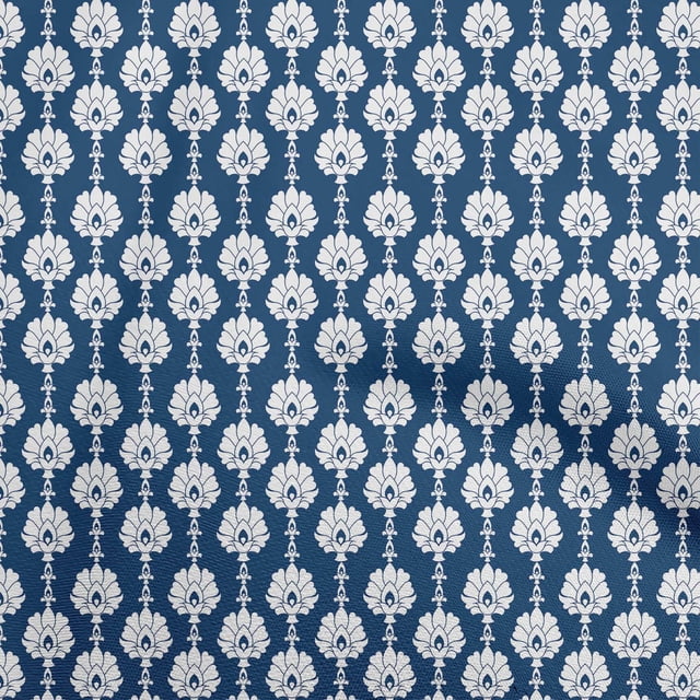 oneOone Cotton Jersey Dark Blue Fabric Asian Block Craft Projects Decor Fabric Printed By The Yard 58 Inch Wide