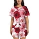 thumbnail image 1 of Fotbe Rose Conjunto de Pijama Estampado para Mujer, 2 Piezas, Ropa de Dormir con Camiseta de Manga Corta y Shorts Suaves-Small, 1 of 6