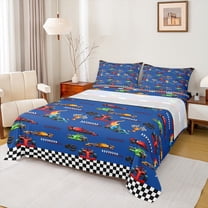 Homewish Fast Car 4pcs Bed Sheets for Kids Children Boys,Geometric Plaid King Sheets,Extreme Sport Super Cozy Sheet Set,Ultra Soft Home Decor