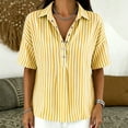 thumbnail image 5 of Stamzod Striped Tops for Women Trendy Fashion V-Neck Short Sleeve T-Shirts Plus Size Dressy Casual Blouses Yellow C XXL, 5 of 7