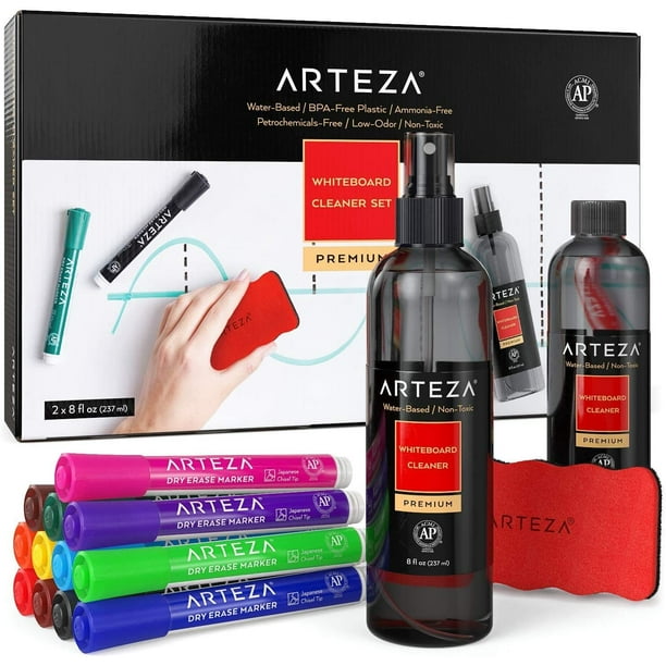 Arteza Set of 12 Chisel Tip Dry Erase Markers, Eraser, and