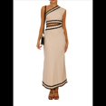 thumbnail image 3 of Vestido Informal Ajustado con Encaje y Hombros Oblicuos para Mujer, Sin Mangas y para Vacaciones. Negro Albaricoque XL, 3 of 10