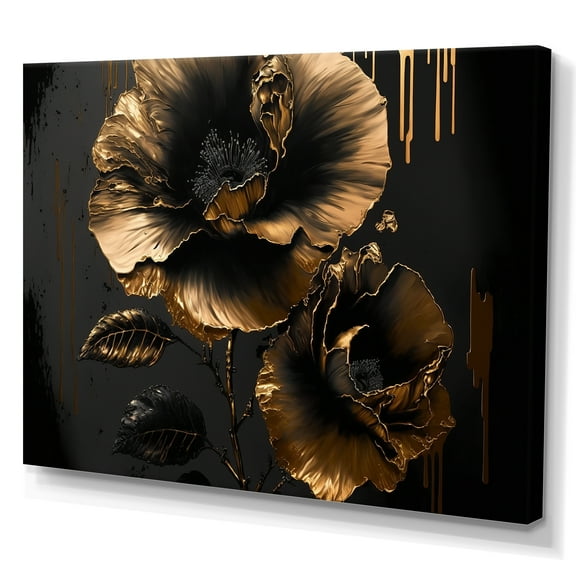 Designart Black And Gold Hibiscus I Canvas Wall Art