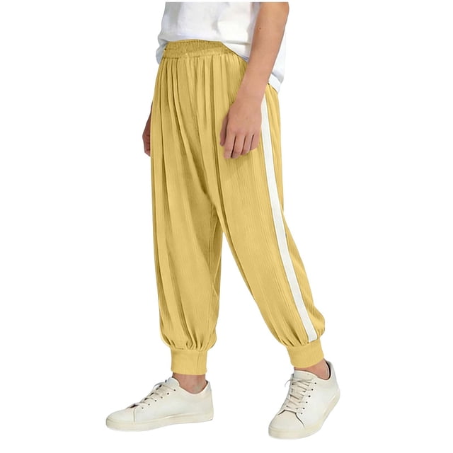Pantalones largos para niños, de color liso, con cintura elástica, para verano, finos y holgados, de poliéster.