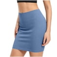 thumbnail image 4 of Women's Basic Elastic High Waist Bodycon Pencil Skirt Casual Ribbed Knit Short Skirt Fashion Streetwear Light Blue XL(XL), 4 of 6