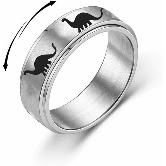 Punk Dinosaur Fidget Spinner Rings for Women Men Hypoallergenic Stainless Steel Ring Stress Relieving Anxiety Ring Jurassic Dinosaurs Rotate Freely Finger Band for Comfort Fit Jewelry