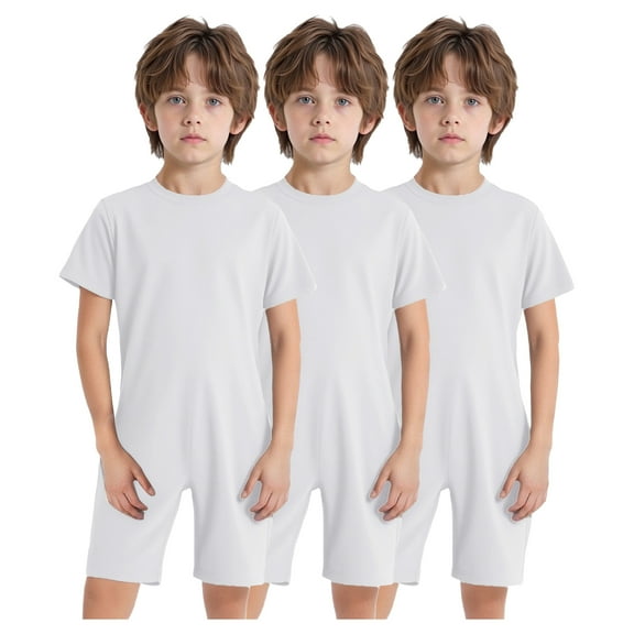 TSSOE 3Pcs Children Girls Boys Special Needs Adaptive Clothing Anti-Strip Romper Short Sleeve Zip Back Jumpsuit White 14