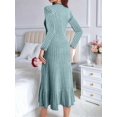 thumbnail image 6 of Long Sleeve Fall Dress for Women Casual Crew Neck Midi Long Ribbed Knit Ruffle Swing Maxi Dress Grayish Blue S, 6 of 7