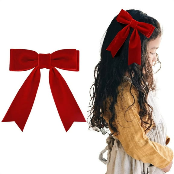 Velvet Bows Hair Clip,Red Hair Bows with Long Ribbon,Girls Ponytail Holder Accessories,Cute Hair Accessories for Women,Christmas Birthday Back to School Gifts
