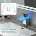 thumbnail image 4 of Bathroom Sink Faucet Led Light 3 Colors Changing Waterfall Glass Spout Hot Cold Water Mixer Single Handle One Hole Deck Mounted Bathroom Faucet Black Lavatory Vanity Basin Bath Plumbing, 4 of 7