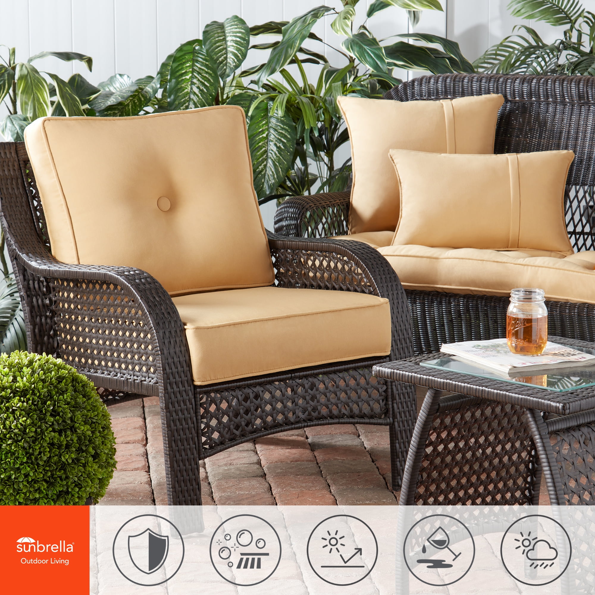 Sunbrella 21 x 14 in. Rectangle Outdoor Throw Pillow (2-Pack) - Canvas Wheat