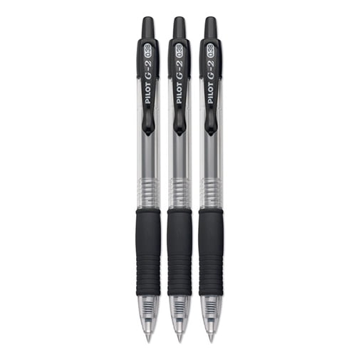 Pilot G2 Retractable Rollerball Gel Pens, Ultra Fine Point, 0.38mm, Black Ink, 3 Count