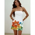 thumbnail image 4 of Women Tropical Summer Dress Strapless Floral Midi Tube Bodycon Party Clubwear Orange Color S, 4 of 7