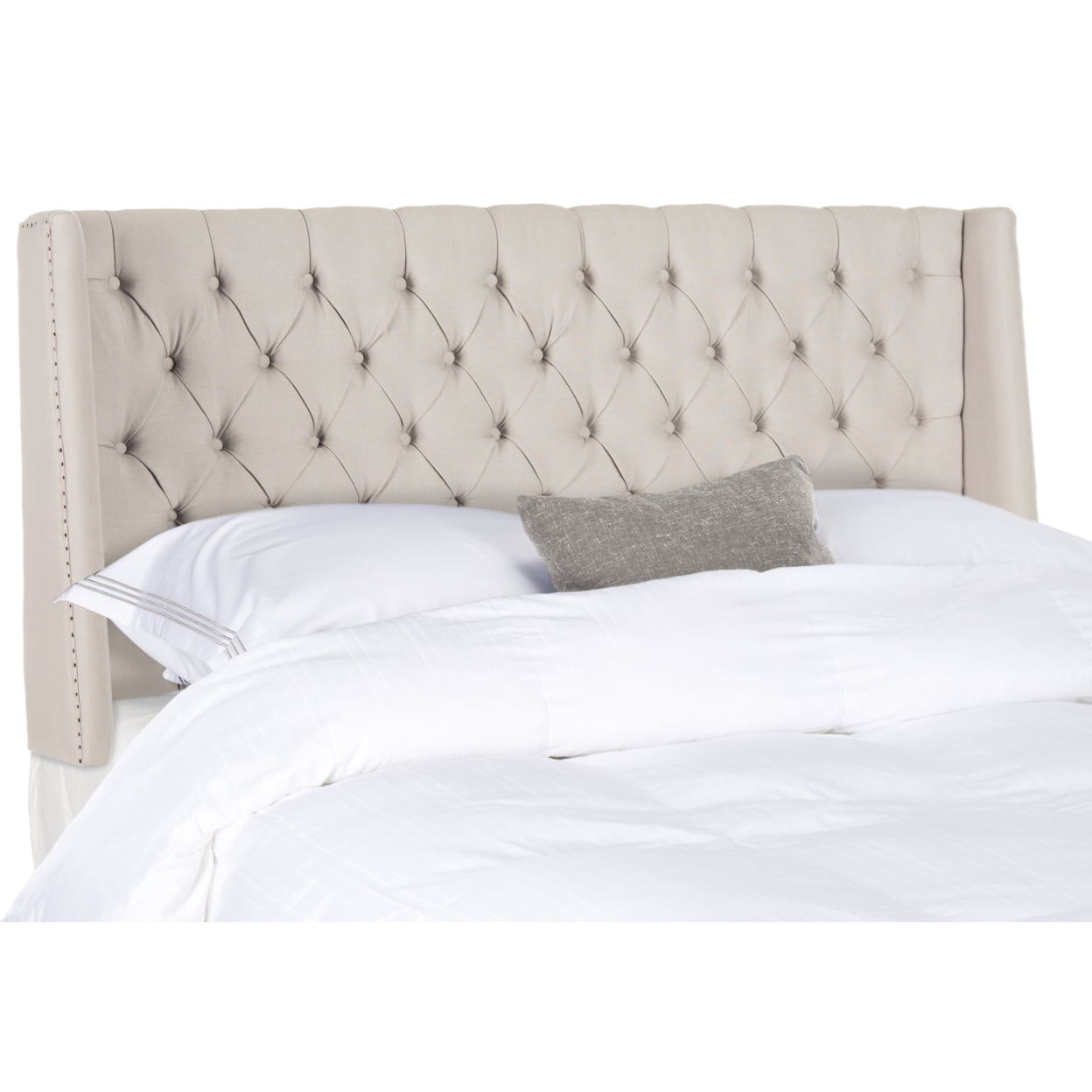 Safavieh London Retro Winged Tufted Headboard with Flat Nail Heads, Full, Taupe