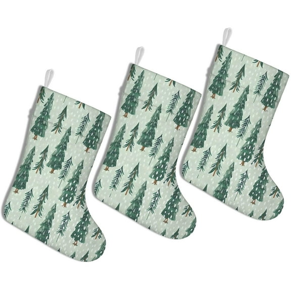 Christmas Stockings Light Green Christmas Tree and Snow Pattern 3 Pack 14.8 Inch