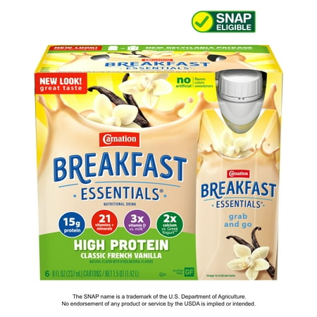 Carnation Breakfast Essentials High Protein Nutritional Drink, Classic French Vanilla, 13 g Protein, 6 - 8 fl oz Cartons