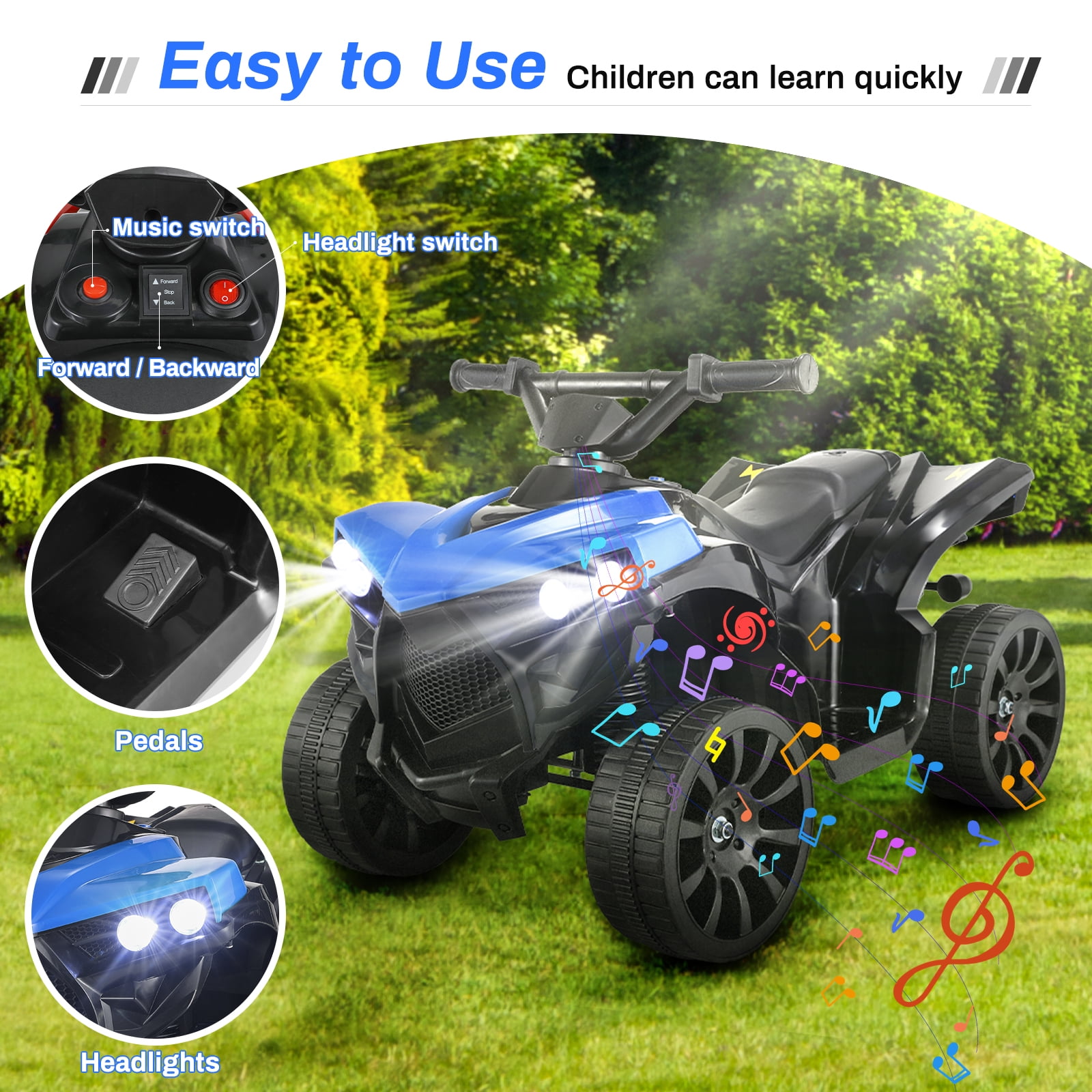 LAZY BUDDY 6V Powered Ride-on Toy for Kids, Toddler 4-Wheeler Quad ATV Play Car with 1.8mph Max Speed, for 2-4 Years Boys Girls