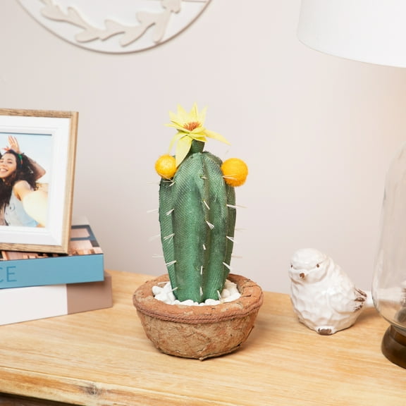 Northlight 12" Flowering Cactus Artificial Potted Plant - Green/Brown