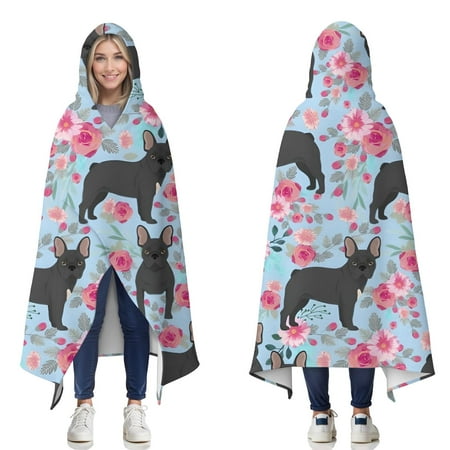 Wearable Blanket French Bulldog and Flower Hooded Wearable Flannel Blanket for Adults & Teens Winter Poncho Shawl Wrap Cape Cozy Anti-Pill 60 x80 Wearable Blanket French Bulldog and Flower Hooded Wearable Flannel Blanket for Adults & Teens Winter Poncho Shawl Wrap Cape Cozy Anti-Pill 60 x80
