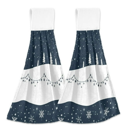 

2pcs Kitchen Hanging Towels Bathroom Hanging Towels Velcro Soft Hand Towel Absorbent Tie Towels for Kitchen Toilet Tea Bar Washcloth Decor White Snow on Black Background