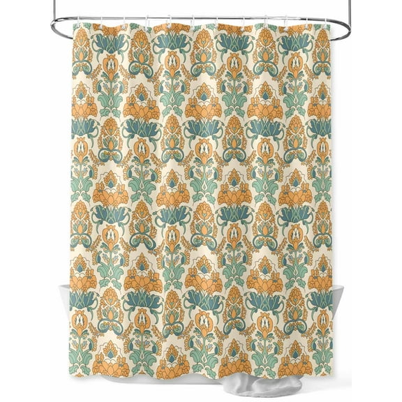 Fsddascl Orange Teal Geometric Shower Curtain Set - 48" x 72" Washable Bathtub Curtain with 12 Hooks, Ethnic Southwest Country Waterproof Fabric Stall Shower Curtains for Bathroom/Bathtub Décor