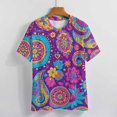 thumbnail image 3 of Vibrant Paisley Floral Colorful Pattern Design Women's Short Sleeve T-Shirt Crew Neck Casual Summer Trendy Loose Fit Tops, 3 of 6