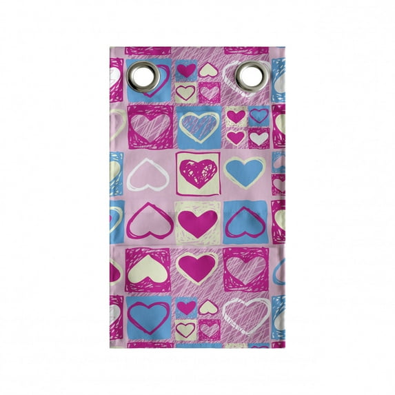 Love Hanging Pocket Organizer, Hearts in Square Shapes Geometrical Celebrate Art, Printed Polyester Storage Bag with Pockets, 9" x 16", Blue Ivory Pink