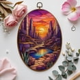 thumbnail image 7 of Canvas Wall Art Western Landscape Dawn Stained Glass Art Oval Framed Canvas Prints Vintage Wall Hanging Decor for Home Decorations 8.6"x11.4", 7 of 7