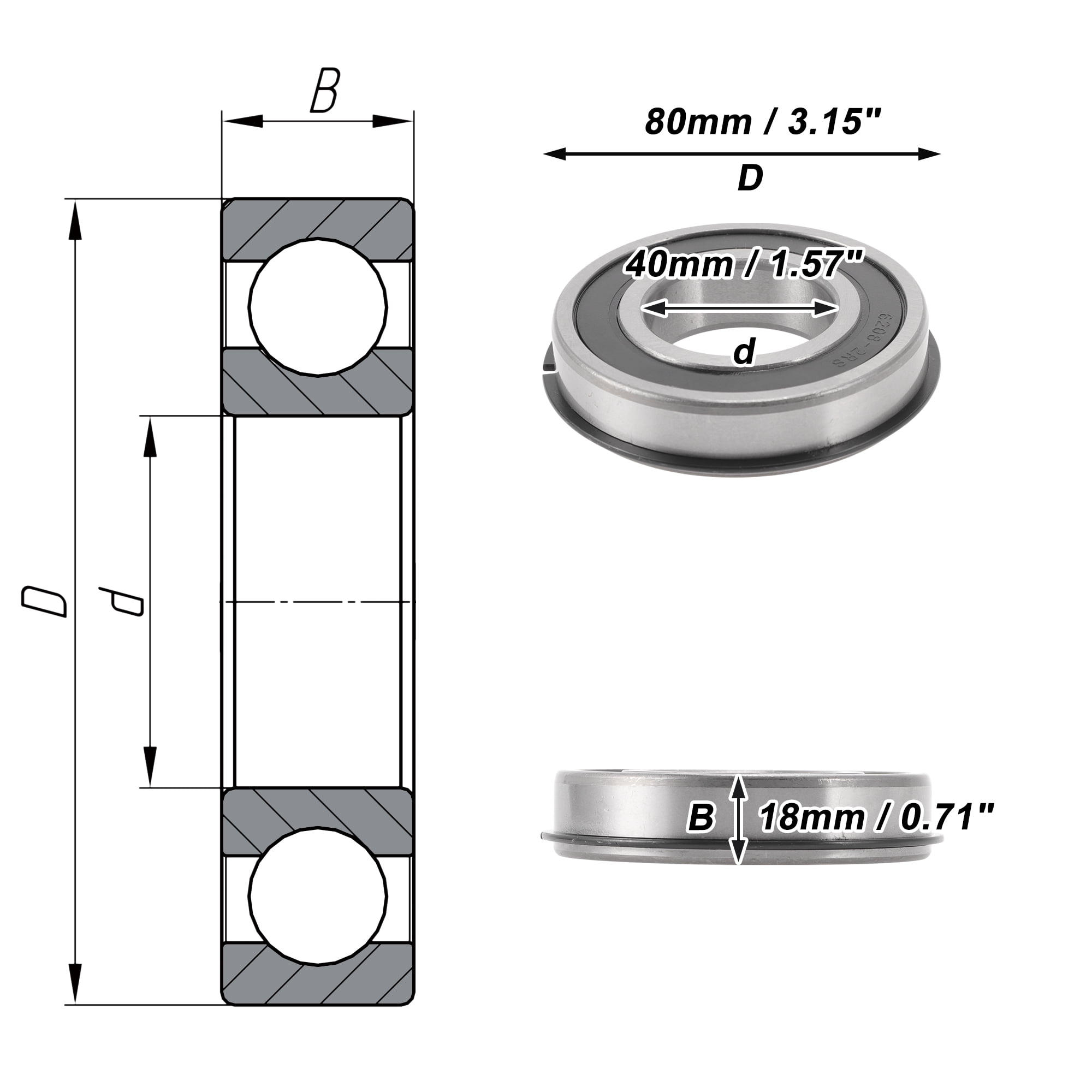 Unique Bargains 6208NR2RS Deep Groove Ball Bearings 40x80x18mm P0 Double Rubber Seal Lubricated Bearings 1 Pc Car Scooter Skateboard Wheel Universal Silver Tone Black