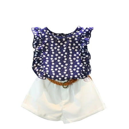 

BIZIZA Baby Girl Outfit Short Sleeve Solid Color T Shirts 2-Piece Summer Cute Shirts for 1Y-6Y Kids Navy 100