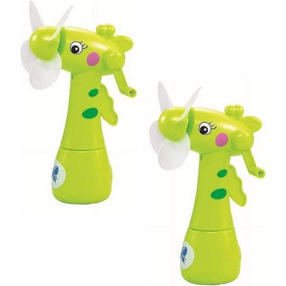 2Pcs Manual Press Mist Fan for Kids Cartoon Giraffe Handheld Mini Fan with Water Spray Children Fan Toy No Battery or Charge Needes (Green)