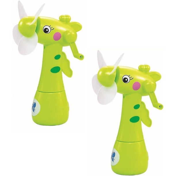 2Pcs Manual Press Mist Fan for Kids Cartoon Giraffe Handheld Mini Fan with Water Spray Children Fan Toy No Battery or Charge Needes (Green)
