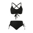 thumbnail image 4 of MIXUE Swim Suits for Women Solid Color High Waisted Bikini Sets for Women Set Two Piece Push Up Wrap Swim Suits Top Bottom Swimwears Beachwear,Black,XS, 4 of 5