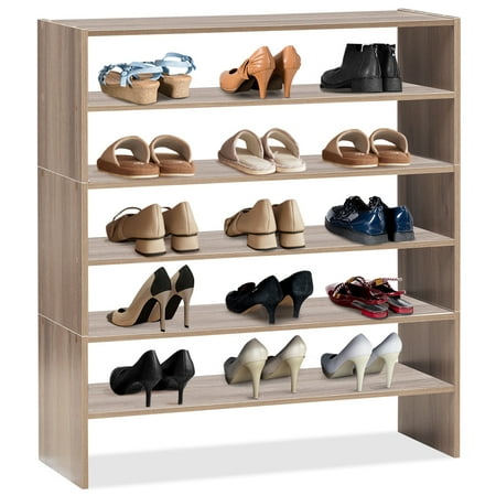 storage shoe costway stackable organizer horizontal pcs shelf rack inch natural