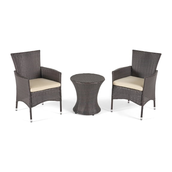 GDF Studio Jocelyn Outdoor Wicker 3 Piece Chat Set with Cushion, Multibrown and Beige